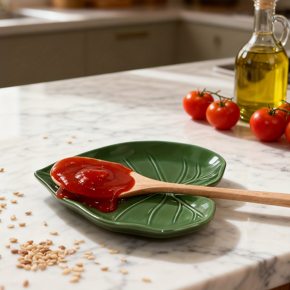 Kitchen Gadgets Green - 주방용품 세라믹 잎 모양 스푼 홀더