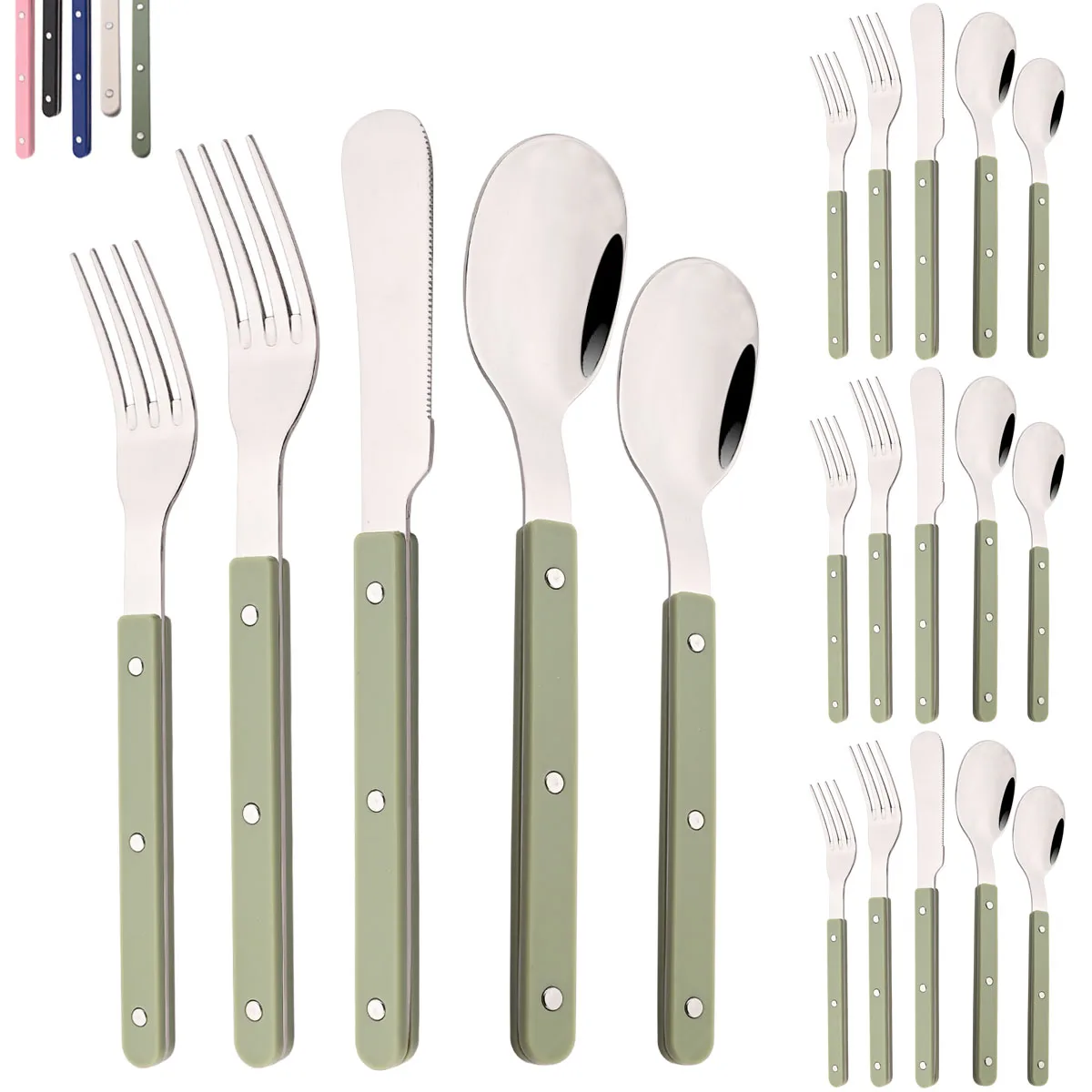 Kitchen Gadgets Green - 20피스 커틀러리 세트 아크릴 핸들 식기