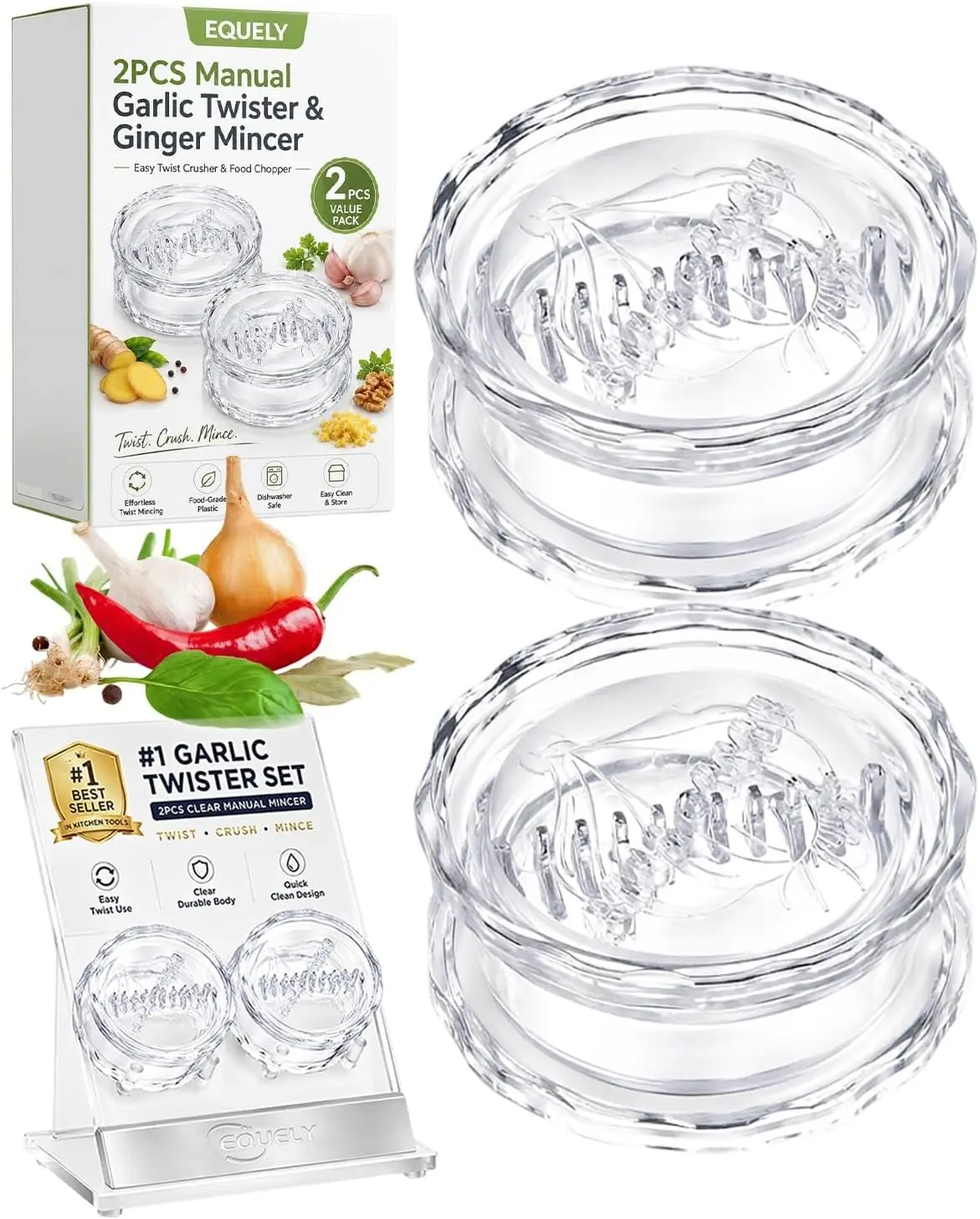 Manual Garlic Press - 2개입 투명 수동 마늘 다지기 및