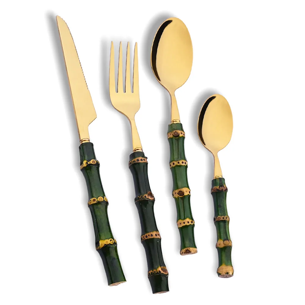 4Pcs 천연 대나무 손잡이 식기 세트 녹색 손잡이 스 - Kitchen Gadgets Green 리뷰 및 가격