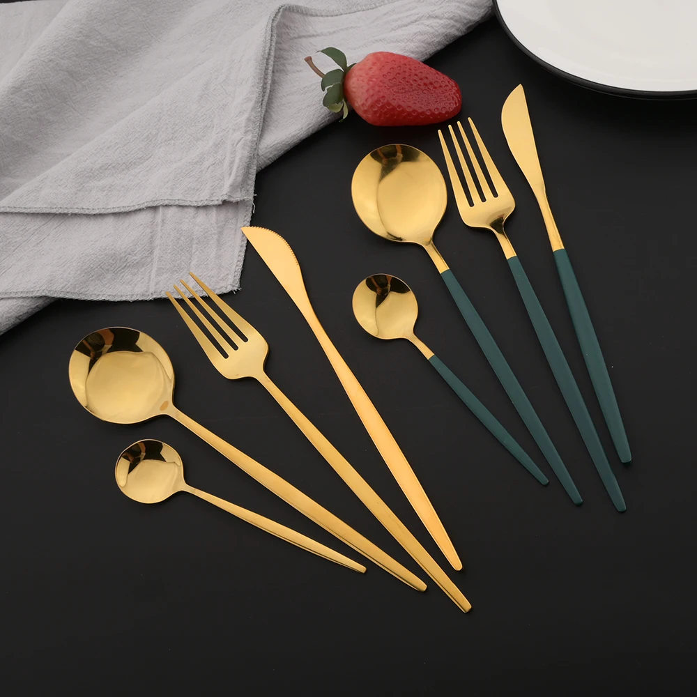 16Pcs 그린 골드 식기류 스테인레스 스틸 칼 붙이  - Kitchen Gadgets Green 리뷰 및 가격